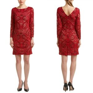 Julia Jordan Womens Round Neck Textured Zipped Long Sleeve Dress Red Size 0